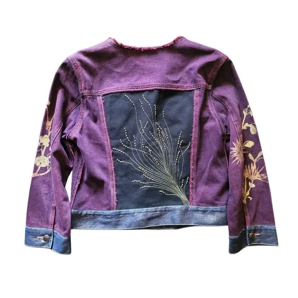 Vintage Y2K Express Jacket Purple Women's Large Painted Beaded Art Boho Chic